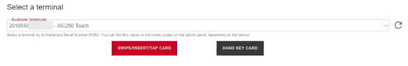 CardPointe available terminals screen.