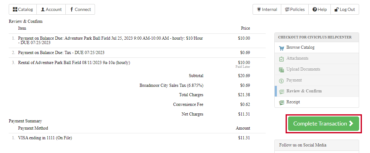 Complete Transaction with saved card