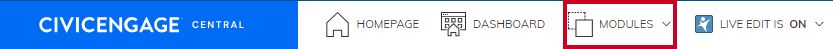 Web Central, Admin User Menu, Modules.