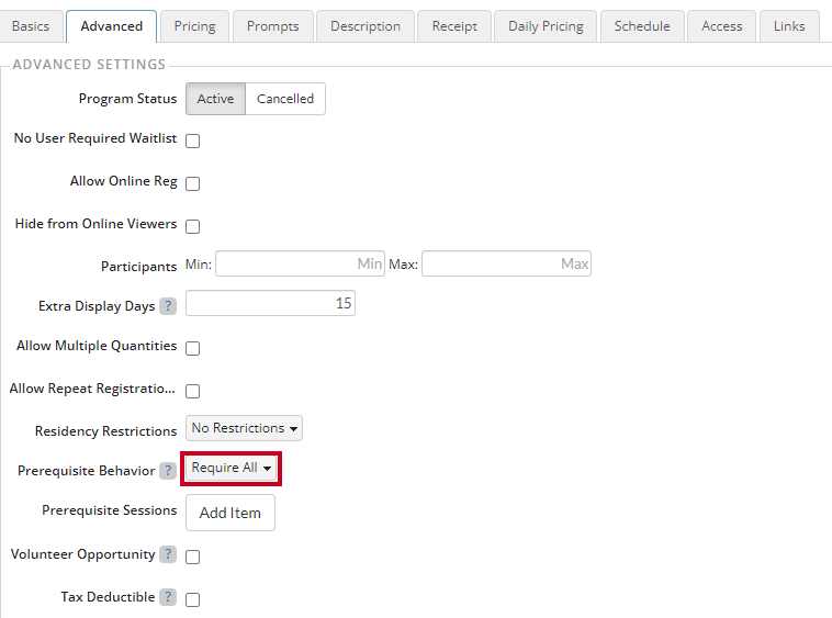 Rec Management Create Session Prerequisite behavior menu.png