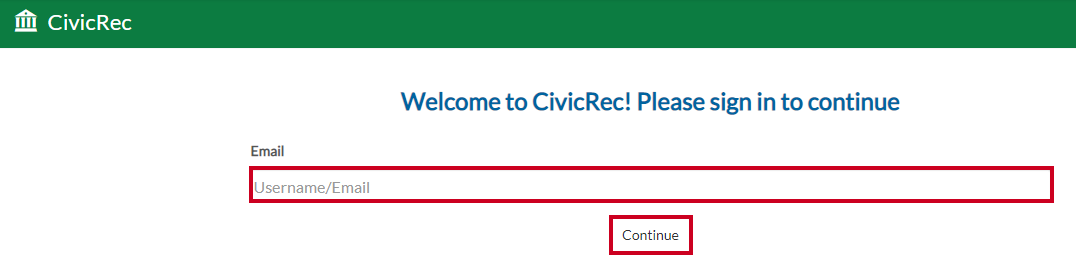 Rec Email field and continue button.
