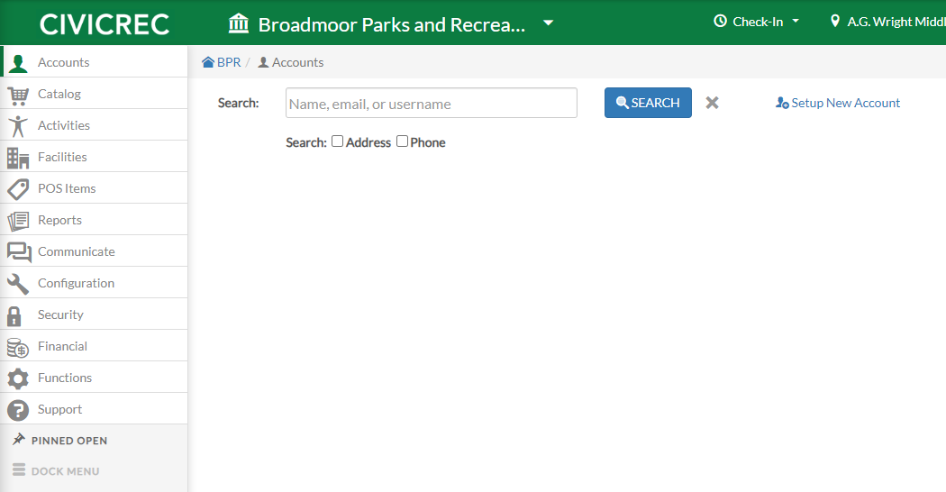 Recreation Accounts page.