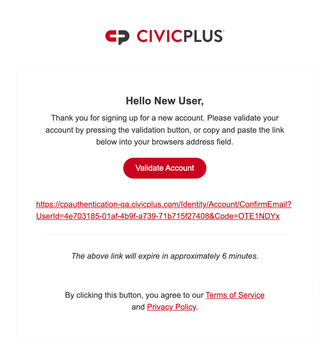 New account validation email.