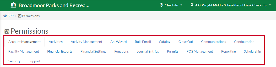 The Permission category options.