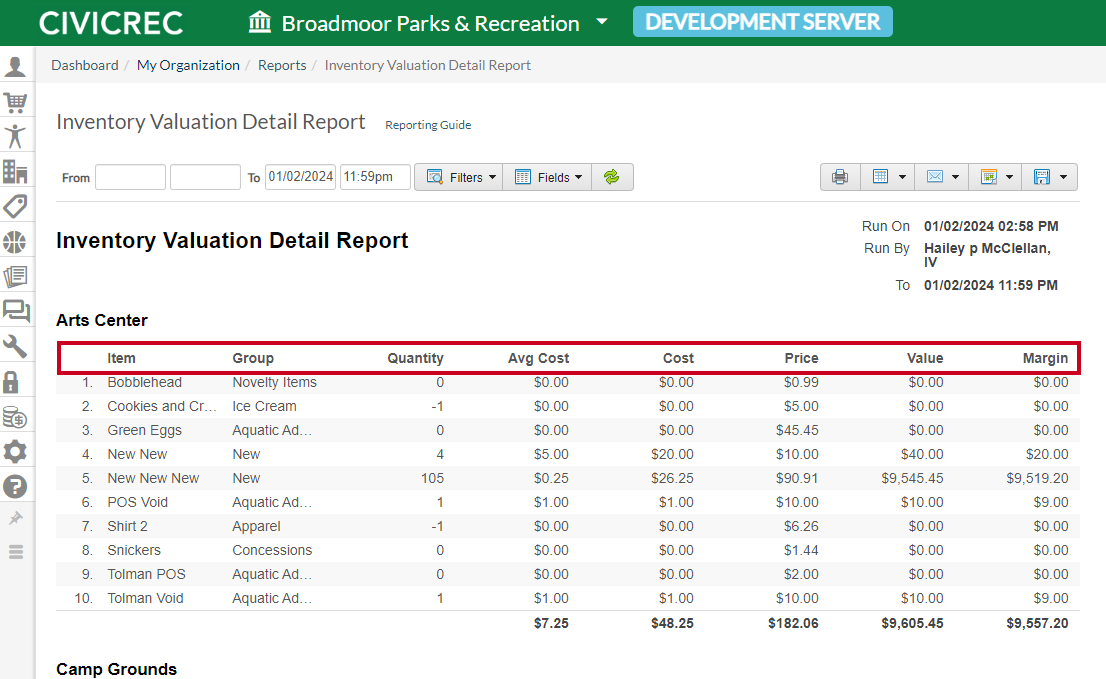 Inventory Valuation Detail report example