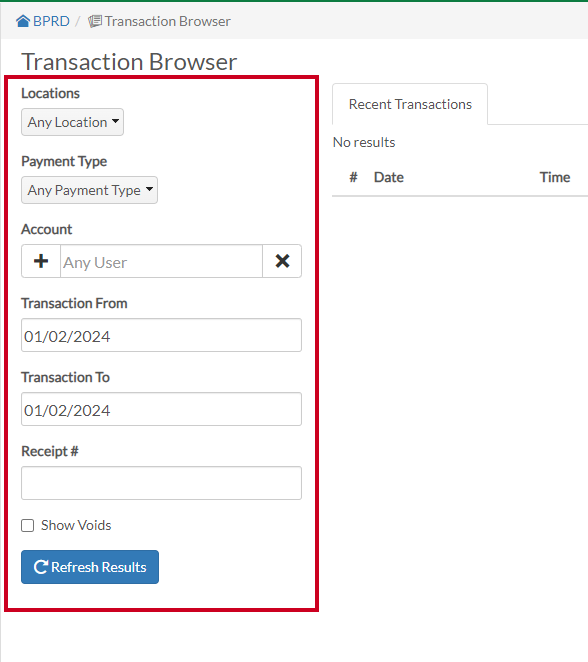  Filter your results to find the correct Receipt.