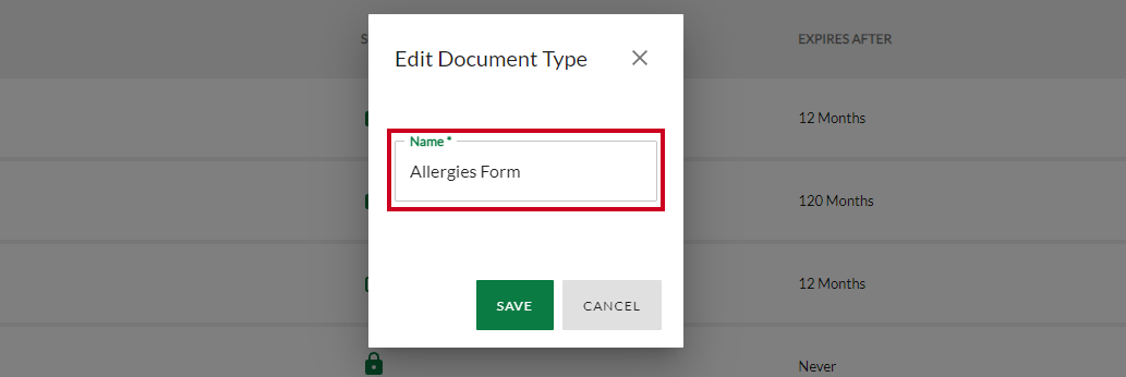 Edit the document type name