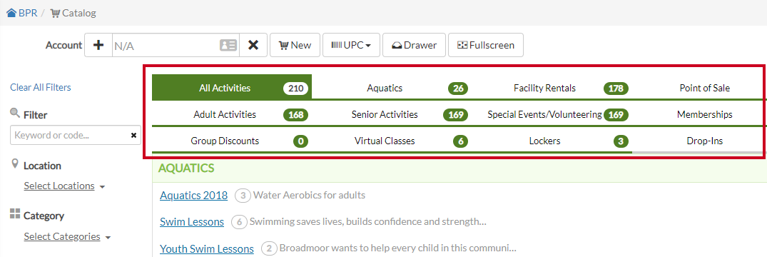 Rec Catalog Tabs. 