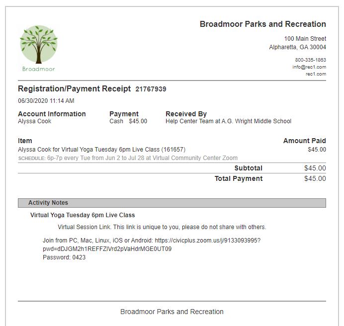 view receipt for wait list activity