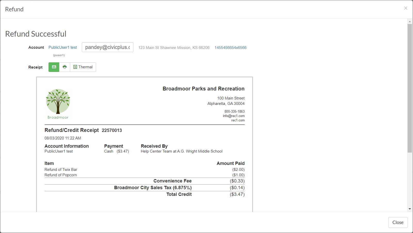 view the refund successful page