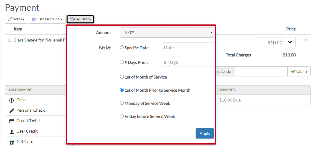 pay later options