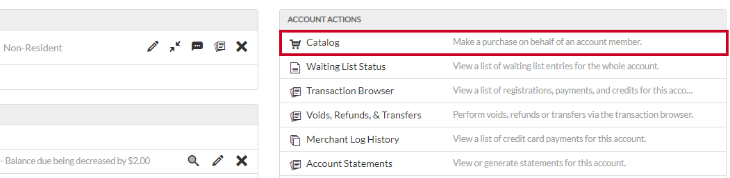  Select the catalog line item under Account Actions