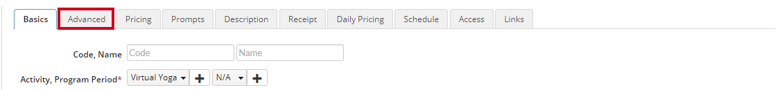 The Advanced tab allows the user to set more precise settings for a Session.