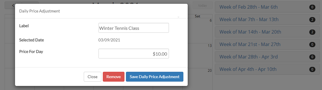 price adjustment fields