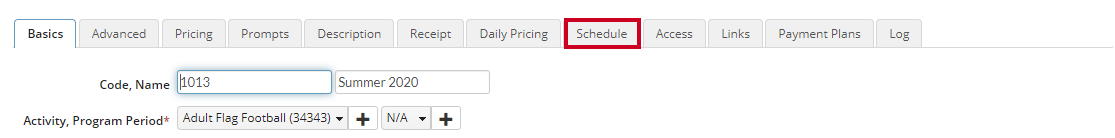 schedule tab