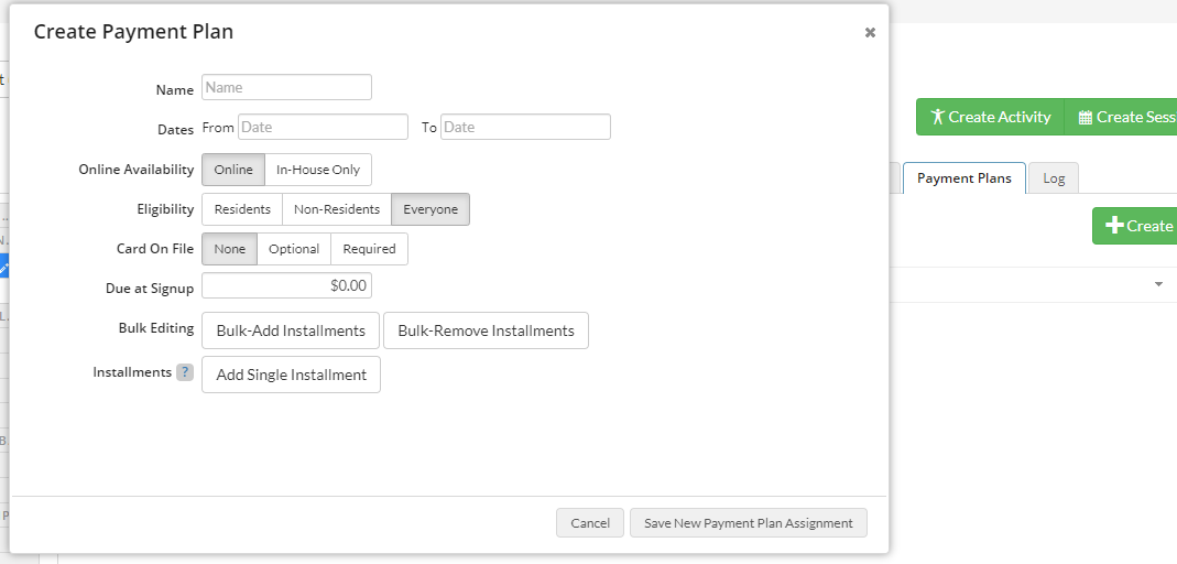 create payment plan fields