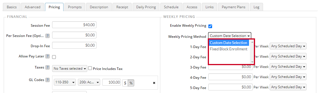 weekly pricing method