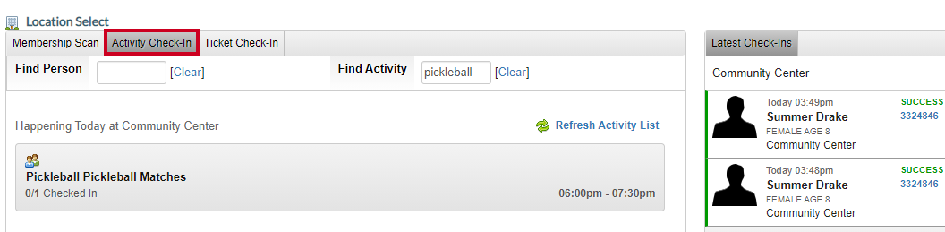 activity check-in