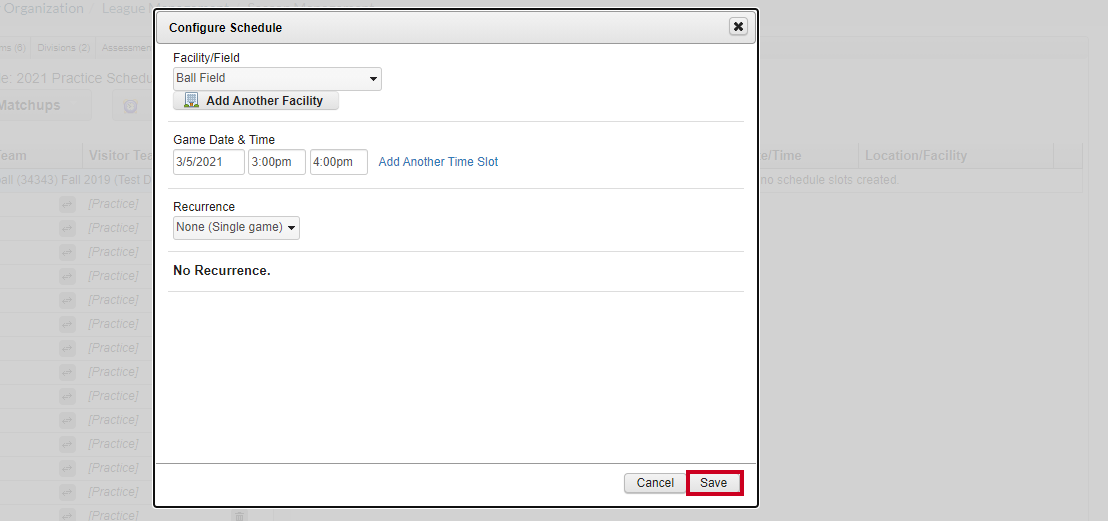save configure schedule