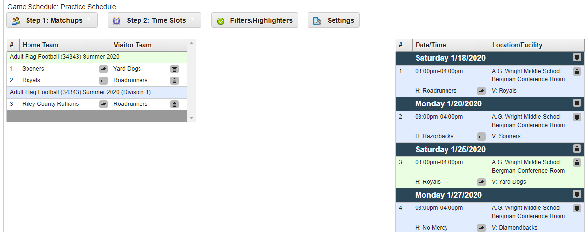 view schedule