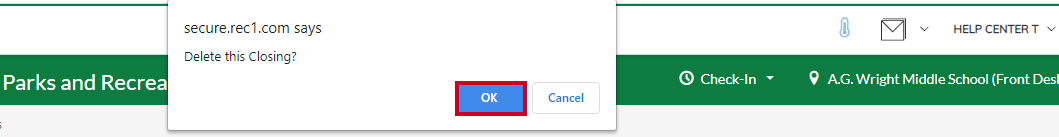 ok delete closing