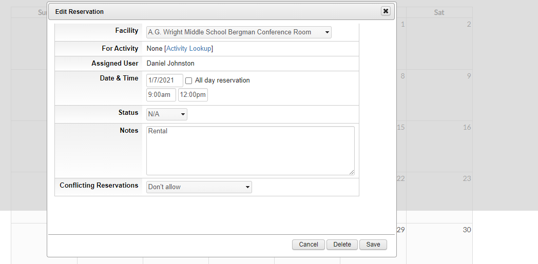 edit reservation fields