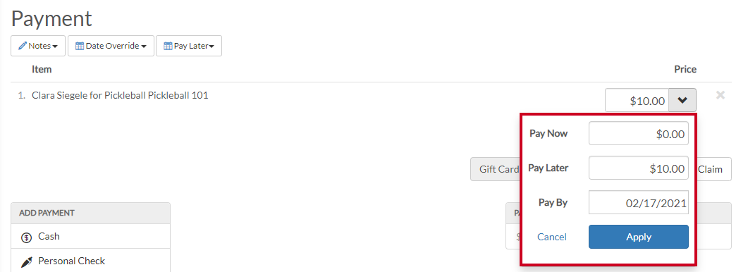 line item pay options