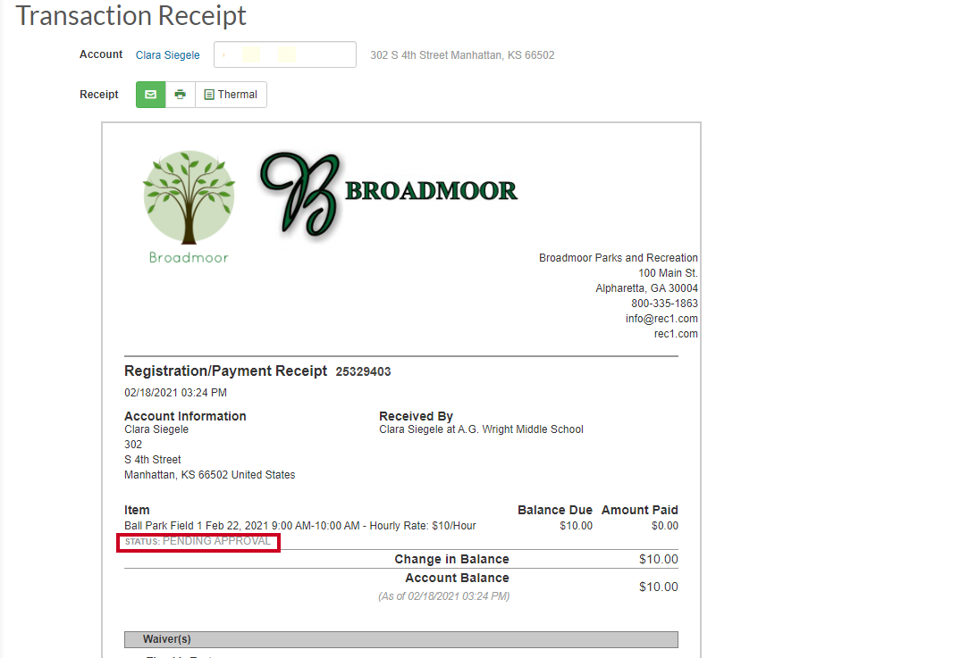 receipt status