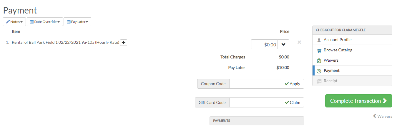 payment screen