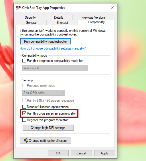 run program as admin