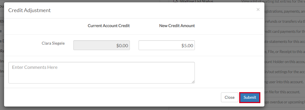 submit credit adjustment