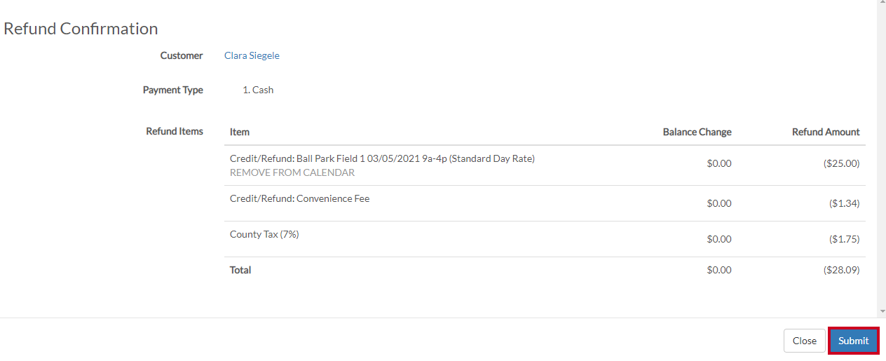 submit refund button