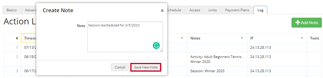 save new note