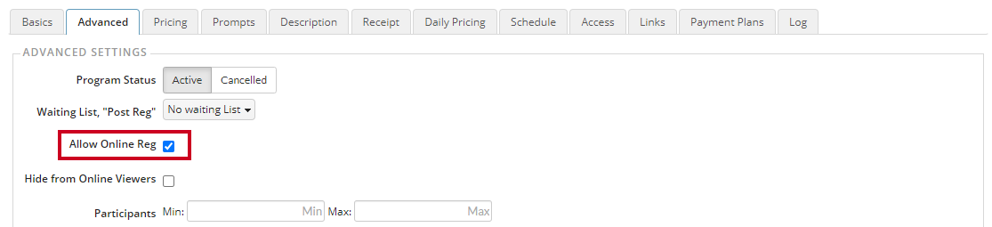 allow online reg