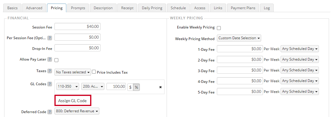 assign gl code