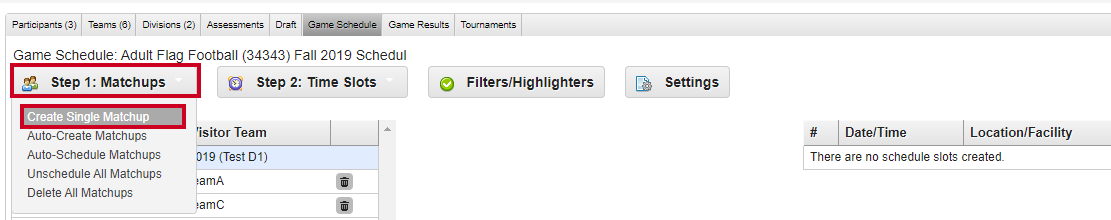 step 1-create single matchups