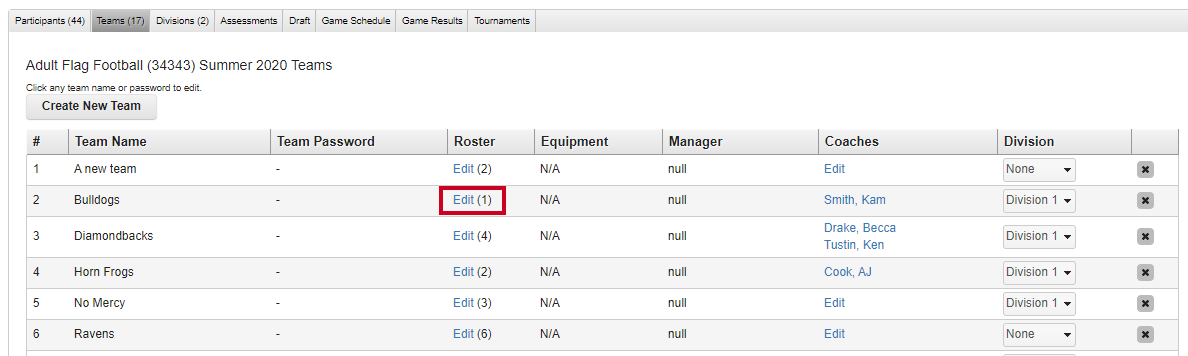 edit team roster