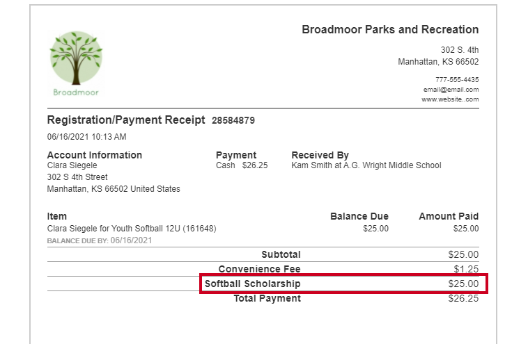 scholarship receipt