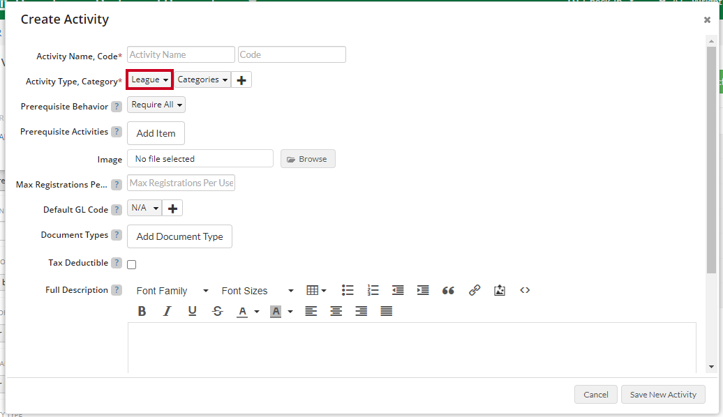 league activity type