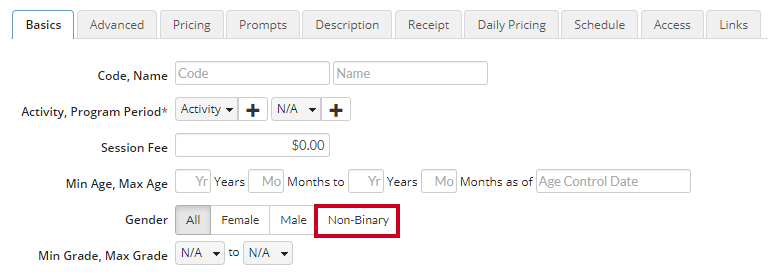 gender options sessions