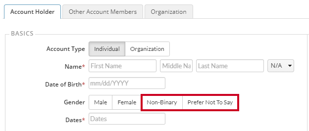 gender options on account