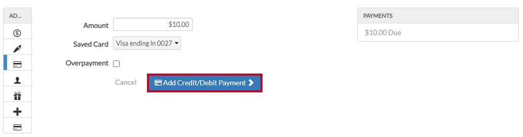 add credit debit payment