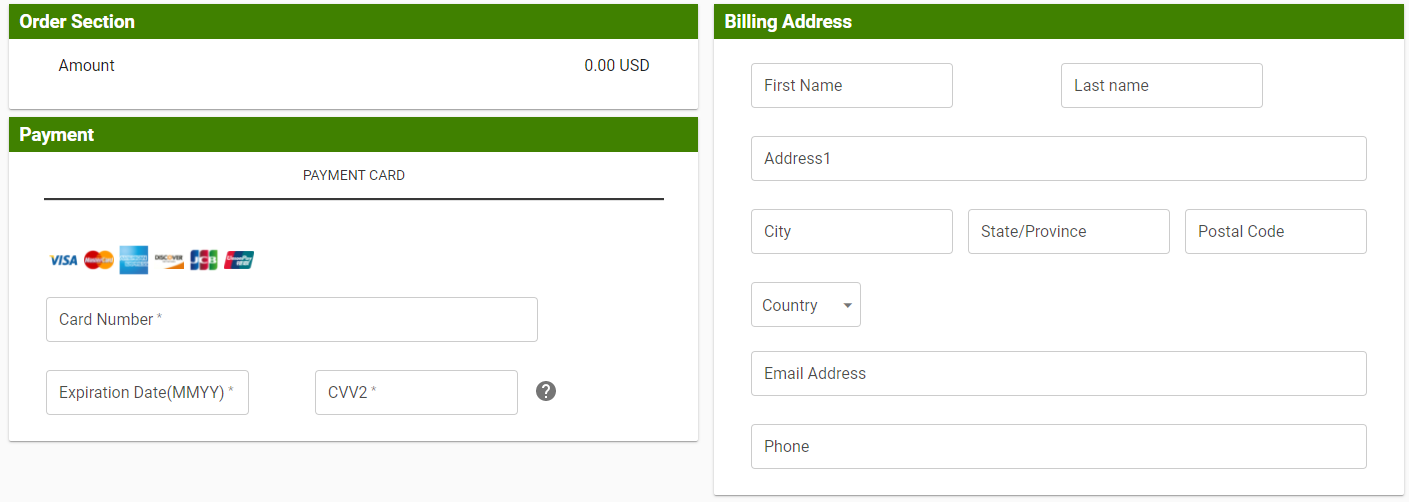 Converge Hosted Payment Page With Fields to Enter Payment and Billing Information