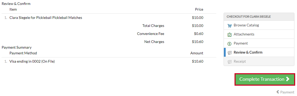 Image of complete transaction button found in the public view checkout