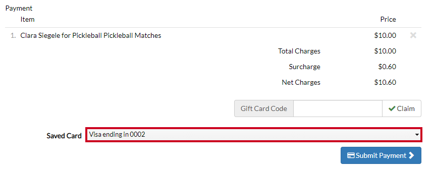 image of the saved card found in the public view checkout