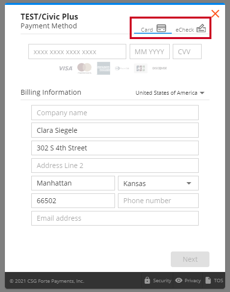 card or echeck