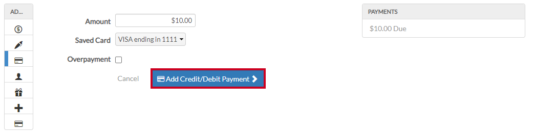 add credit debit payment forte