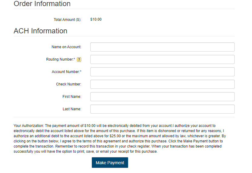 ach payment fields