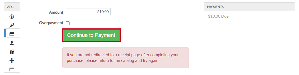 continue to payment tempus