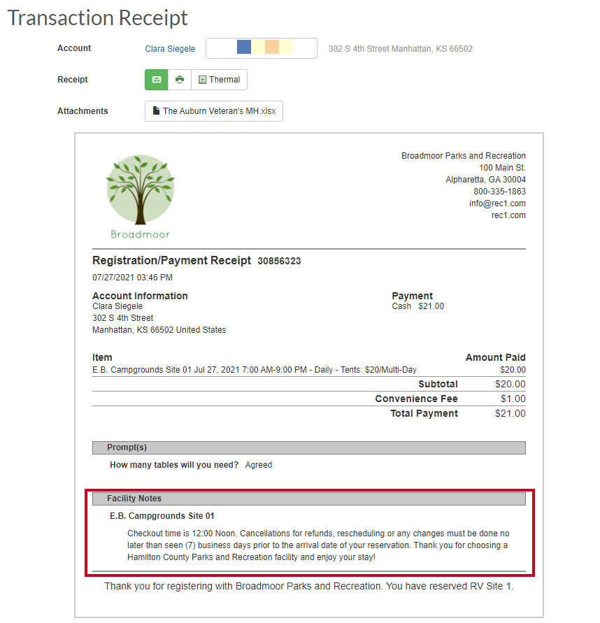 facility receipt notes